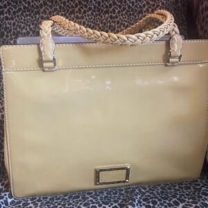 Valentino Garavani Large Gold Patent Leather Satchel Handbag